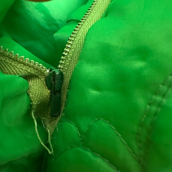 VINTAGE Unbranded Quilted Zip Front Robe Mandarin Collar Pockets, Green | Sz S/M - Picture 5 of 16